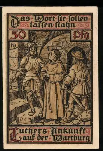 Notgeld Eisenach, 50 Pfennig, Luther kommt auf der Wartburg an