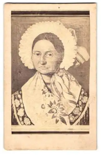 Fotografie A. Bernhard, Ballenstaedt, Post-Str. 246, Gemälde einer ältere Dame in Tracht