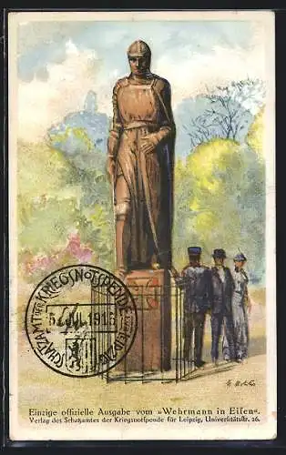AK Leipzig, Denkmal vom Wehrmann in Eisen, Kriegshilfe