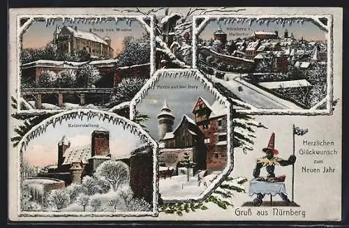 AK Nürnberg, Burg, Kaiserstallung und Blick vom Hallertor im Schnee
