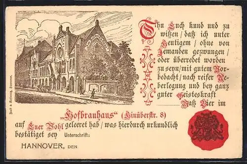 Künstler-AK Hannover, Hofbräuhaus in der Hinüberstr. 8