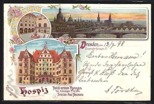 Lithographie Dresden, Hotel Hospiz in der Zinzendorfstrasse 17