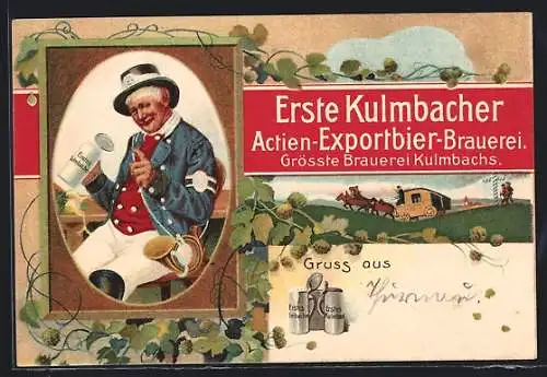 AK Kulmbach, Erste Kulmbacher Actien-Exportbier-Brauerei, Mann mit Bier, Reklame