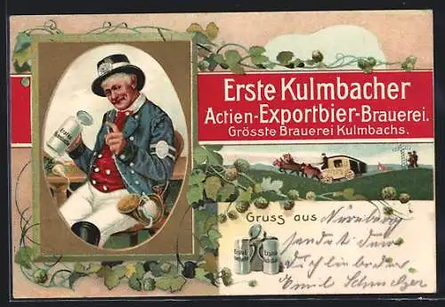 AK Kulmbach, Erste Kulmbacher Actien-Exportbier-Brauerei, Mann mit Bier, Reklame