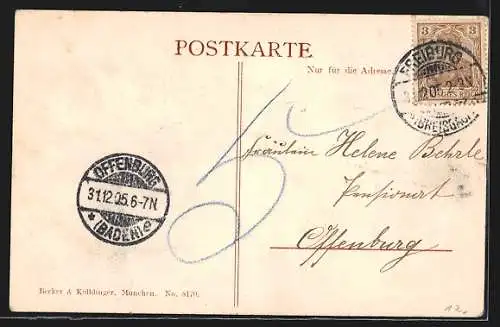 AK Freiburg i. Br., Strassenpartien mit Kleeblatt-Passepartout