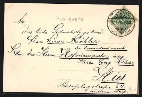 AK Freiburg i. Br., Türme im Passepartout zum Neujahr 1900