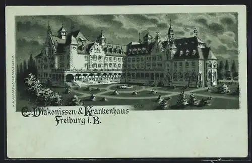 Lithographie Freiburg / Breisgau, Evangelisches Diakonissen- & Krankenhaus