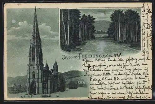 Mondschein-Lithographie Freiburg i. Br., Münster und Waldsee