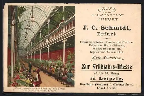 Lithographie Erfurt, Fabrik künstlicher Blumen J. C. Schmidt, Bouquet- und Kranz-Binderei