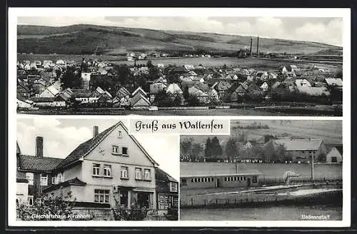 AK Wallensen, Geschäftshaus Kirchhoff, Badeanstalt, Panorama