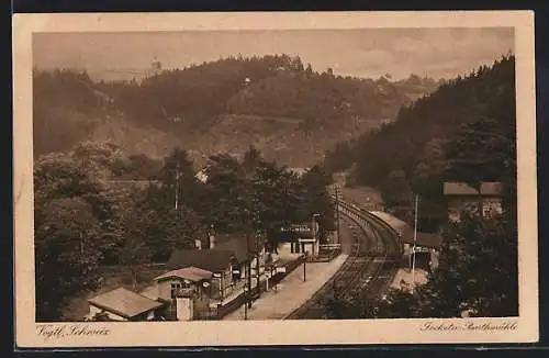 AK Jocketa-Barthmühle i. Vogtl. Schweiz, Bahnhof aus der Vogelschau