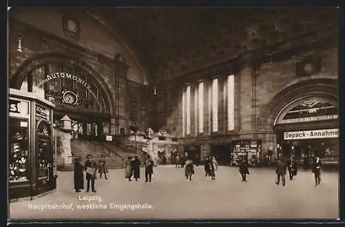 AK Leipzig, Hauptbahnhof, Westliche Eingangshalle, Innenansicht