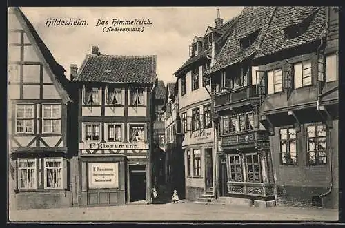 AK Hildesheim, Das Himmelreich am Andreasplatz mit Geschäften