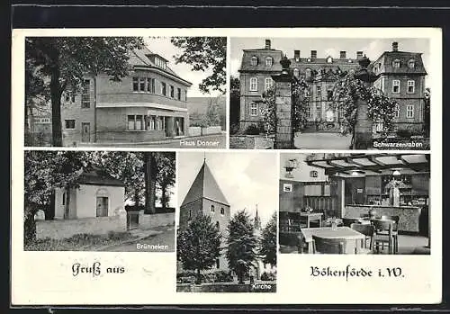 AK Bökenförde i. W., Haus Donner, Villa Schwarzenraben u. Brünneken
