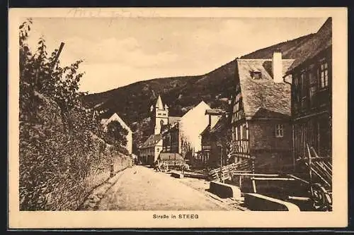 AK Steeg, Strassenpartie mit Kirche