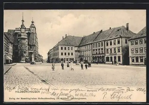 AK Hildburghausen, Marktplatz mit Geschäften