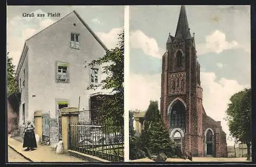 AK Plaidt, Kirche, Wohnhaus in der Ortschaft