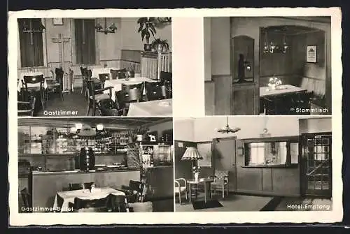 AK Laasphe /Lahn, Hotel Westfälischer Hof, Innenansichten Gastzimmer und Stammtisch