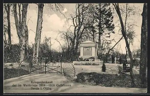 AK Sande i. Oldbg., Kriegerdenkmal der im Weltkriege 1914-18 Gefallenen