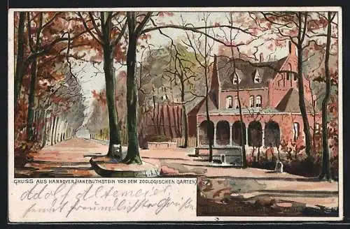 Künstler-AK Hannover, Der Hanebuthstein vor dem Zoologischen Garten