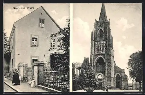 AK Plaidt, Kirche, Wohnhaus in der Ortschaft