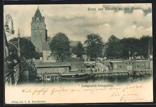 AK Hameln an der Weser, Boote am Dampfschiff-Anlegeplatz