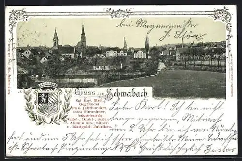 AK Schwabach, Stadtansicht und Wappen