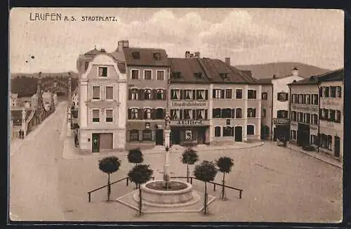 AK Laufen a. S., Stadtplatz mit Buchdruckerei J. E. Ried