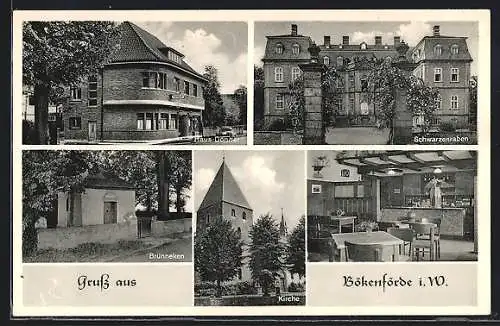 AK Bökenförde i. W., Gasthof Donner, Brünneken und Schwarzenraben