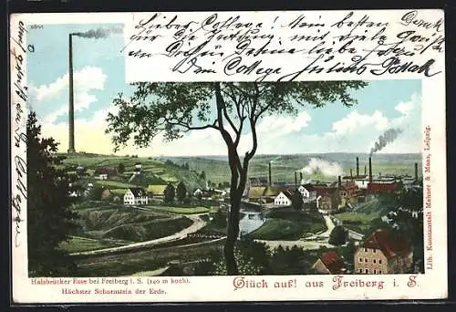AK Freiberg / S., Ortspartie mit Halsbrücker Esse