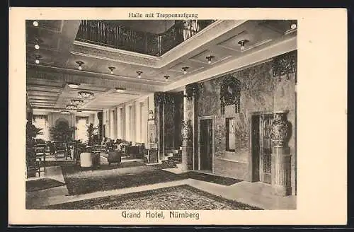 AK Nürnberg, Grand Hotel, Halle mit Treppenaufgang