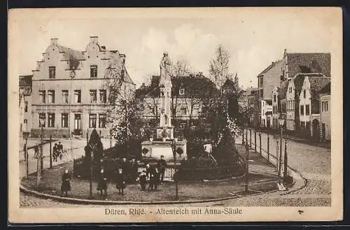 AK Düren / Rhld., Strasse am Altenteich mit Anna-Säule