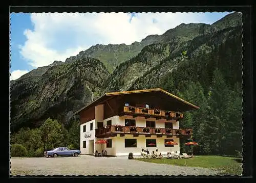 AK Längenfeld /Tirol, Aschbach bei Sölden, Die Pension Gästehaus Waldhof im Bergidyll, Inh. Erwin Klotz