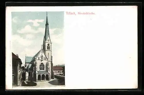 AK Villach, Blick auf die Nicolaikirche