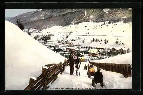 AK Steinach am Brenner, Kinder fahren Schlitten im Winter
