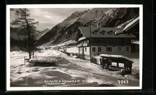 AK Gschnitz b. Steinach, Gasthof Gschnitzerhof im Winter