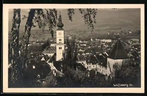 AK Wolfsberg i. K., Blick auf Ort und Uhrturm