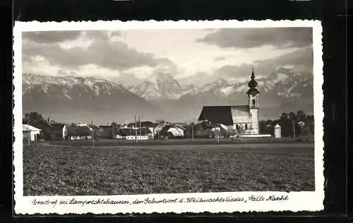 AK Arnsdorf bei Lamprechtshausen, Ortsansicht mit Kirche gegen die Berge