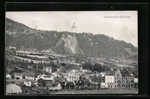 AK Schwarzach /Pongau, Teilansicht gegen Bergpanorama
