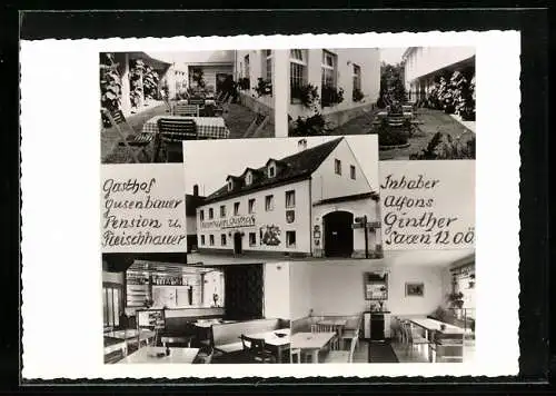 AK Saxen /O.Ö., Pension und Fleischhauer Gasthof Gusenbauer, mit Innen- und Gartenansichten, Inh. Alfons Ginther