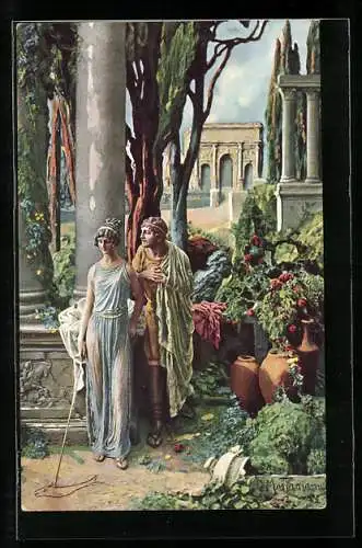 Künstler-AK Domenico Mastroianni: Quo Vadis, Vinicius und Lygias erste Begegnung, Sculptochromie