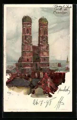Künstler-AK Heinrich Kley: München, Ortspartie mit der Frauenkirche