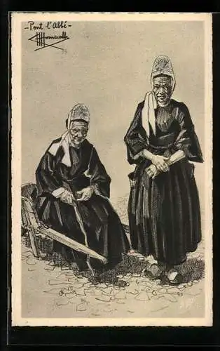 Künstler-AK Charles Homualk: Pont l`Abbé, Types et Costumes de France