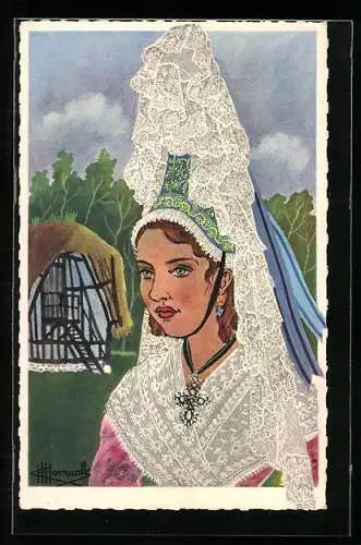 Künstler-AK Charles Homualk: En Parcourant la Normandie..., Cauchoise