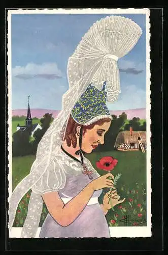 Künstler-AK Charles Homualk: En Parcourant la Normandie..., Cauchoise de Valmont