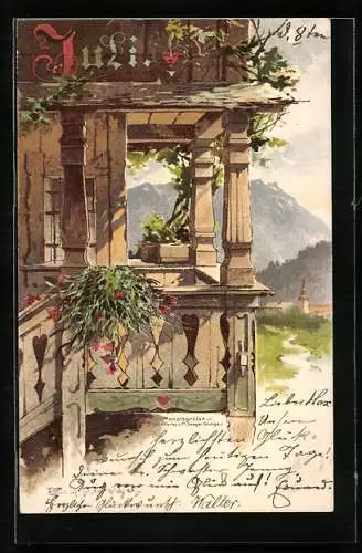 Künstler-AK T.Guggenberger: Allegorie, Blick von einem Balkon an einem schönen Julitag