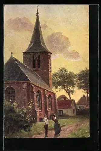 Künstler-AK Johan Georg Gerstenhauer: Abendstimmung an der Dorfkirche