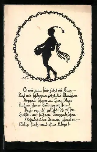 Künstler-AK Elsbeth Forck: O wie grau sind jetzt die Tage, Narr mit Laute