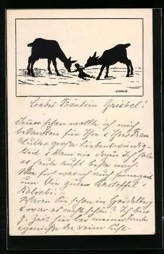 Künstler-AK Carus: Zicklein streiten sich um Puppe