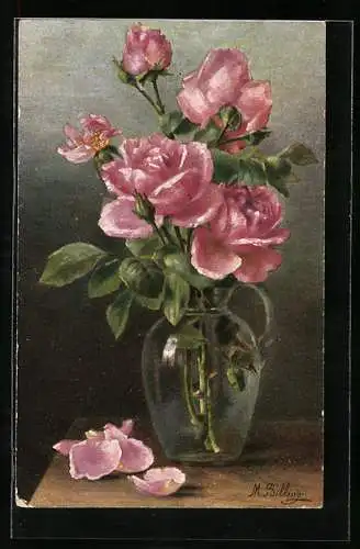 Künstler-AK M. Billing: Rosen in der Vase